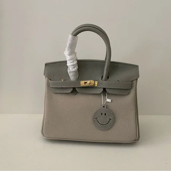Gray Colorblock Structured 25 BK Leather Bag Lock & Key Satchel Crossbody S2 - Picture 1 of 16